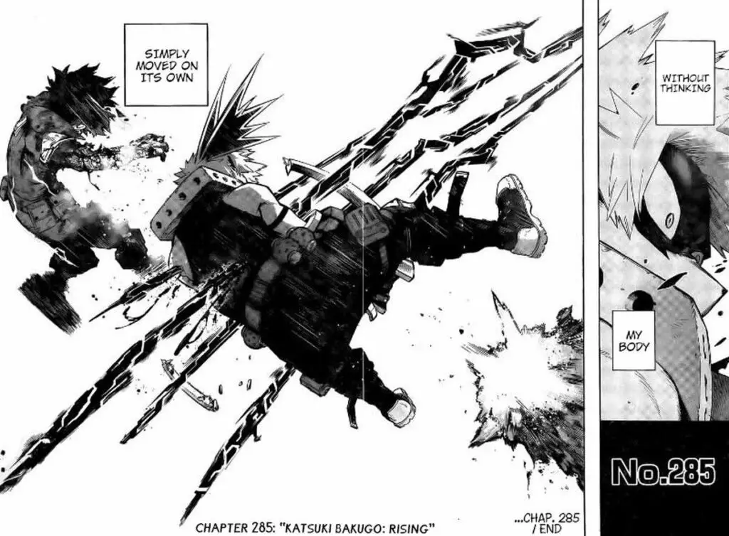 Bakugo getting pierced by Tomura's wires